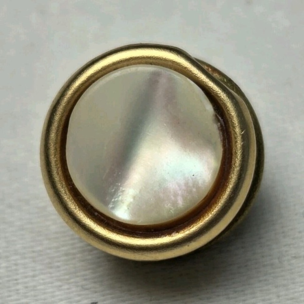 Vintage Gold Tone Round Mother of Pearl Tie Tack for Men, Metal, White Stone